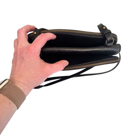 Madewell Black Leather Twin Zip Pouch Snap Bottom Crossbody Bag w/Mirror Preppy - Picture 3 of 16